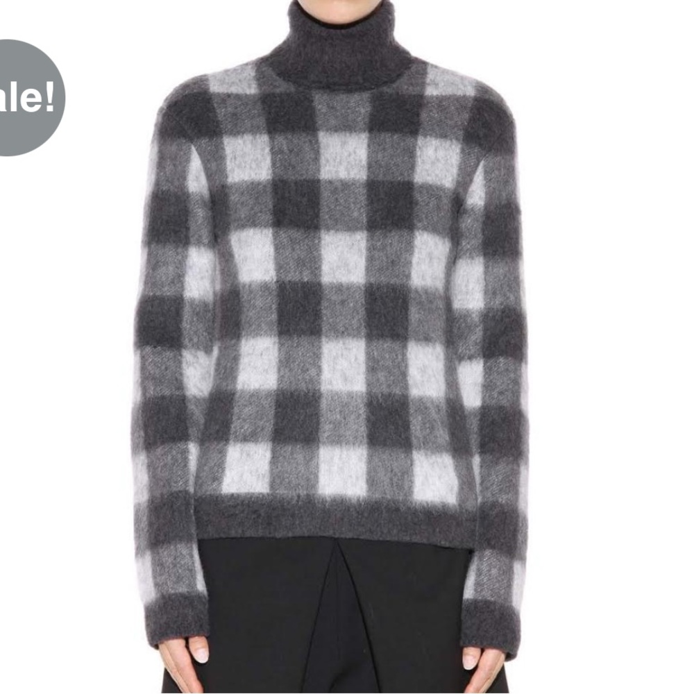 Balenciaga FW16 Check Wool Mohair Blend Turtleneck Sweater Size 40 Plaid